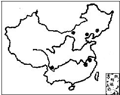 下列我國(guó)四種主要礦產(chǎn)資源的分布圖中,表示鐵礦分布的是